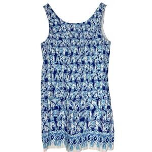 Lilly Pulitzer Cathy Shift Dress Tusk The Sun Blue Elephant Print Sz 12 Preppy